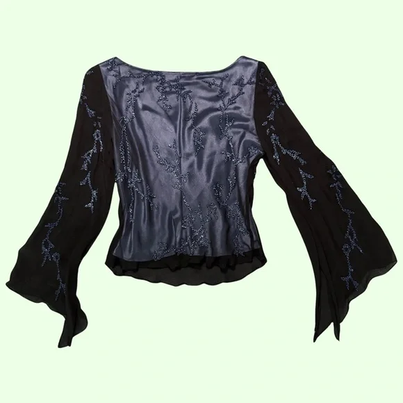 Scala Midnight Black and Sapphire Blue Blouse - Picture 2 of 8